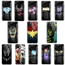 Чехол из закаленного стекла для iPhone 11 Pro XS MAX XR X 7 8 6 6S Plus, Капитан Америка, Железный человек, Бэтмен, комиксы Marvel