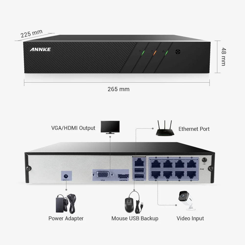 Annke 8CH 6MP Poe Video Recorder H.265 + Nvr Voor Hd Poe 2MP 3MP 4MP 5MP 6MP Ip Poe Camera home Surveillance Security System Kit