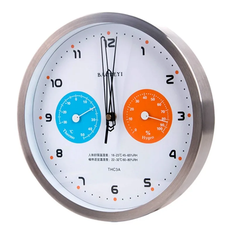 Silent Metal Wall Clock with Thermometer and Hygrometer WHITE  