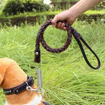 

New Leather Dog Collar Traction Rope for Outdoor Dog Chain Pet Leash Harness Walking Running Lead Belt