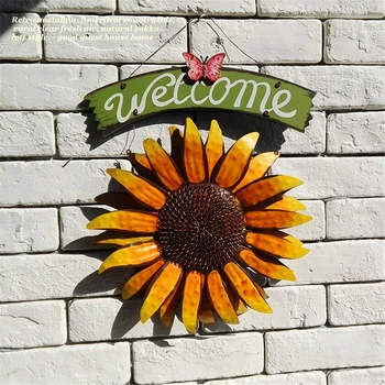 

Garden Indoor Craft Pastoral Wall Art Home Decor Shop Iron Sunflower Outdoor Painting Retro Door Hanging Welcome Sign Party