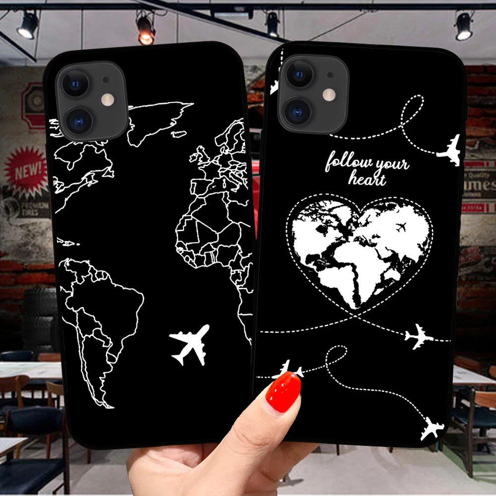 

Map of the world travel plan for the iPhone XS Max X 11 pro XR 7 8 6 6 6 6 6 6 s + 5 SE silicone soft black phone case