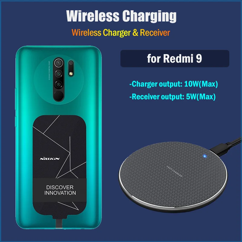 Phone Wireless Charging for Xiaomi Redmi 9 Install USB Type C Charging Receiver+Qi Wireless Charger Transmitter Gift Soft Case