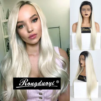 

RONGDUOYI Ombre Blonde Lace Wig Heat Resistant Synthetic Lace Front Wigs for Women Silky Straight Cosplay Wig Glueless Lace Wigs