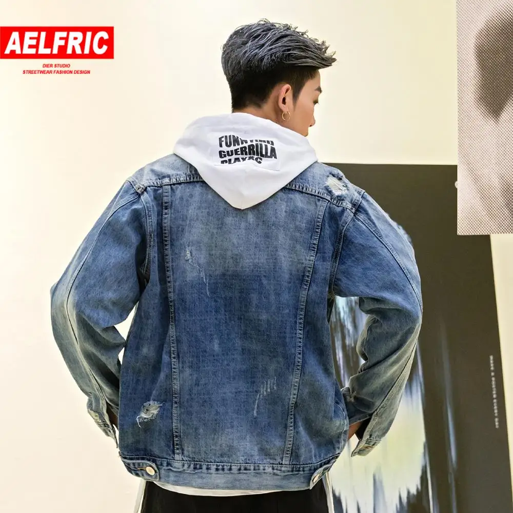 

AELFRIC Vintage Hole Men Denim Jackets Autumn Harajuku Hip Hop Coats Fashion Streetwear Casual Male Outwear Long Sleeve Oversize