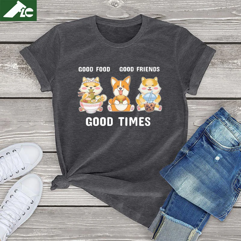 Футболка с надписью Good Food Friends Times милая тенниска в стиле японского аниме РА для