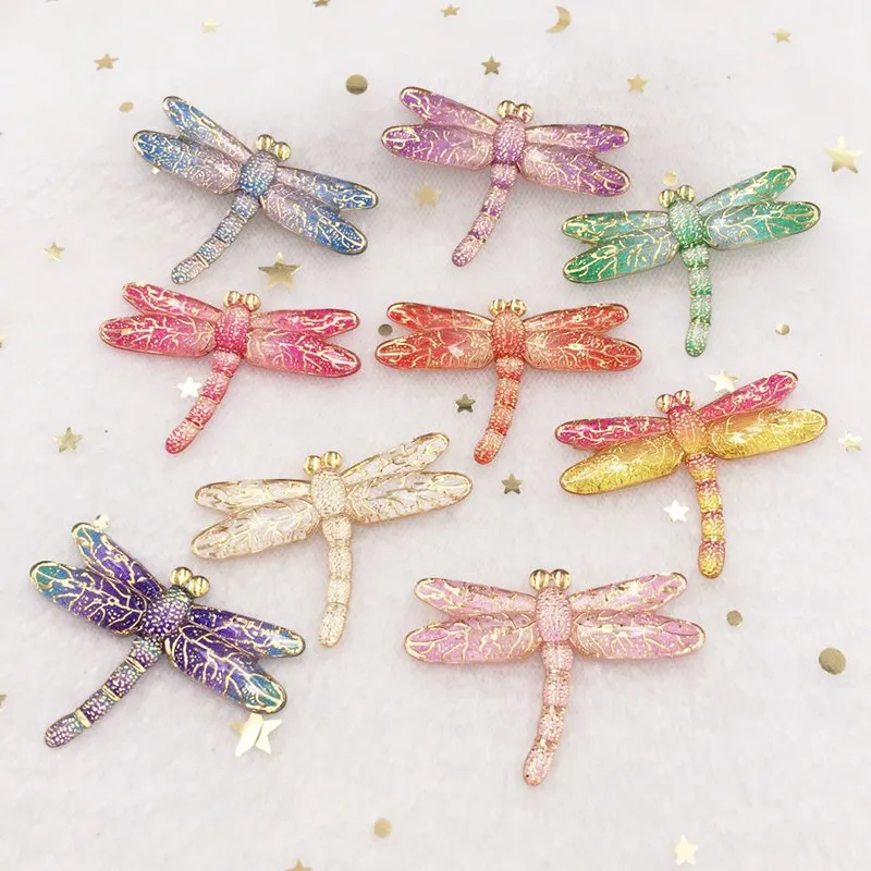 8PCS Shiny Colorful Dragonfly Flat Back Rhinestone Cabochon Miniature Applique 1 Hole Ornament DIY Scrapbook Figurines Craft