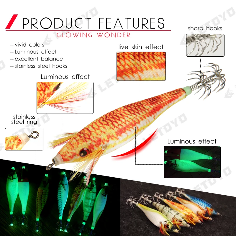 LETOYO 70mm 10g Floating Squid Jigs Fishing Lure Artificial Shrimps Squid Hook For Sea Fishing Cuttlefish Octopus Calamari Baits