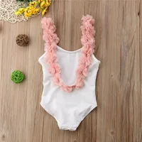 2-7 Years Kids Girls Swimwear Flower Backless Children Swimwear White Black Swimsuits For Girls Kids Beach Bathing Suits 3