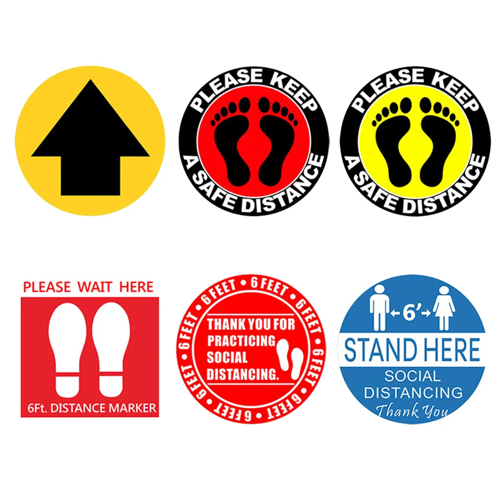 5pcs Social Distancing Floor Decals Safety Floor Sign Marking Direction Quoues