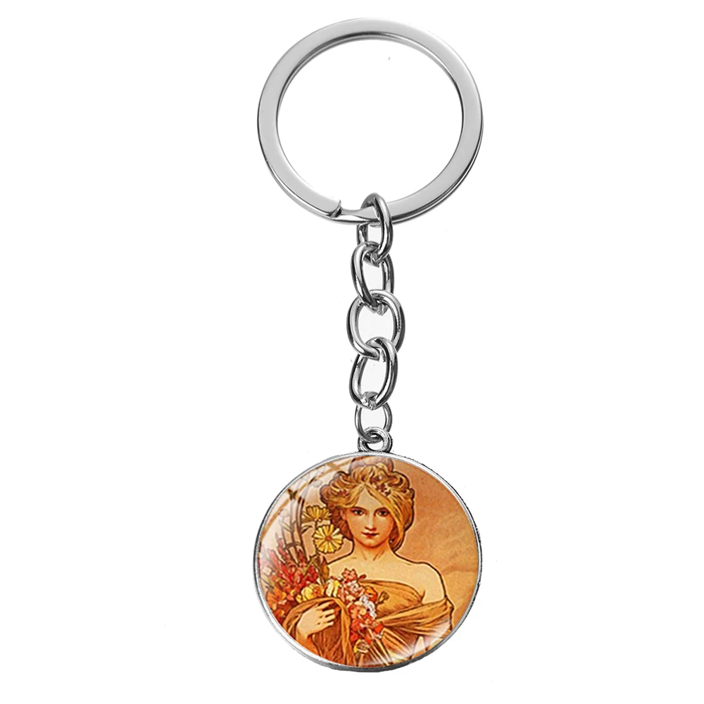 Style 12 SONGDA Alphonse Mucha aestetism брелок стиль Стиль модерн символ стекло кристалл серебряный брелок уникальная сумка с феей Шарм Кулон - Цвет: Style 12