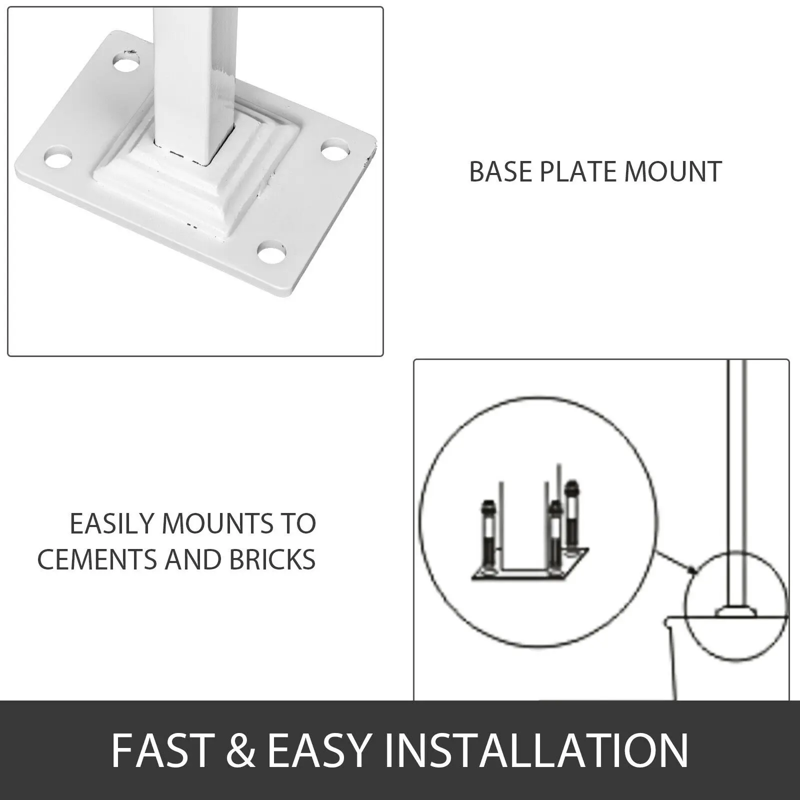 VEVOR Single Post Handrail Wrought Iron Post Mount Step With Base Plate Fits 1Or2 Steps Grab Rail Single White/Gray Railing