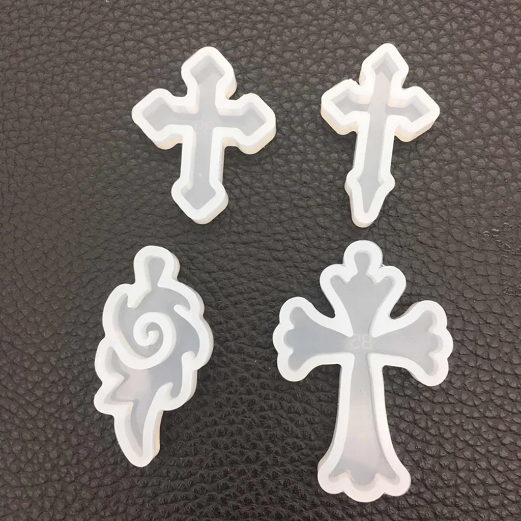 4 Pieces Cross Jewelry Pendant Making Clear Silicone Moulds Handmade Craft Tools