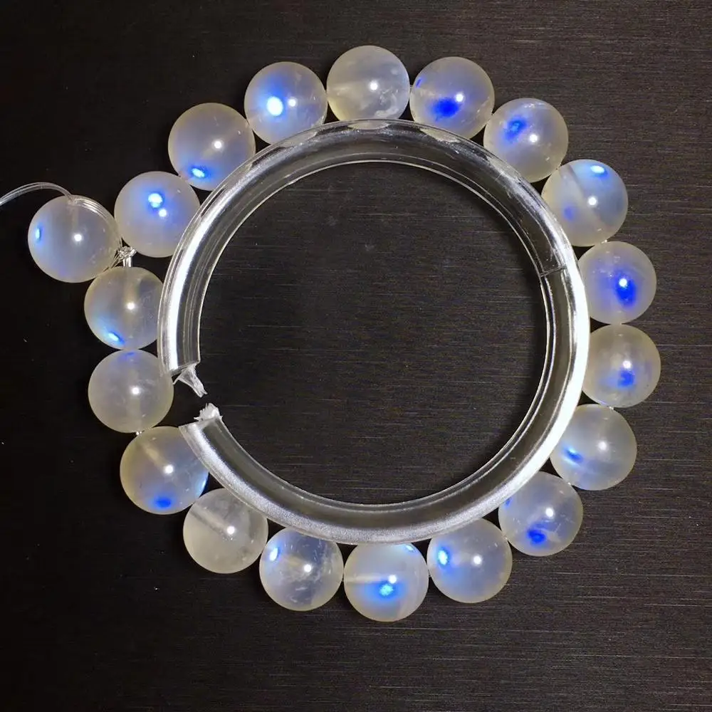 

10.5mm Natural Blue Light Moonstone Milk Gems Clear Round Beads Stretch Bracelets Bangles Women Female Fashion Stone AAAAA
