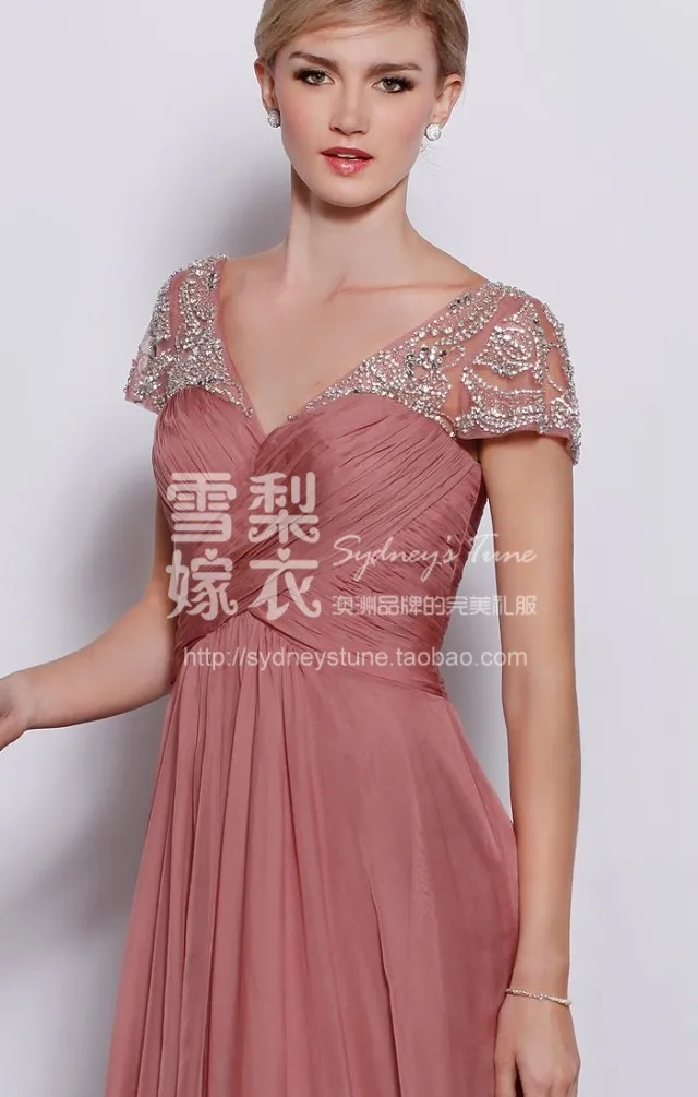 Дешевые robe de soiree Модное шифоновое платье с рукавами-крылышками и кристаллами Вечерние платья подружки невесты