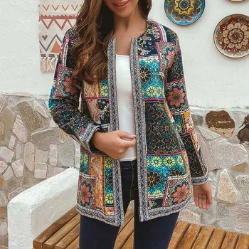 

Vintage Women's Open Stich Jackets 2020 ZANZEA Casual Printed Coats Long Sleeve Tops Female Cardigans Overcoats Plus Size Tunic