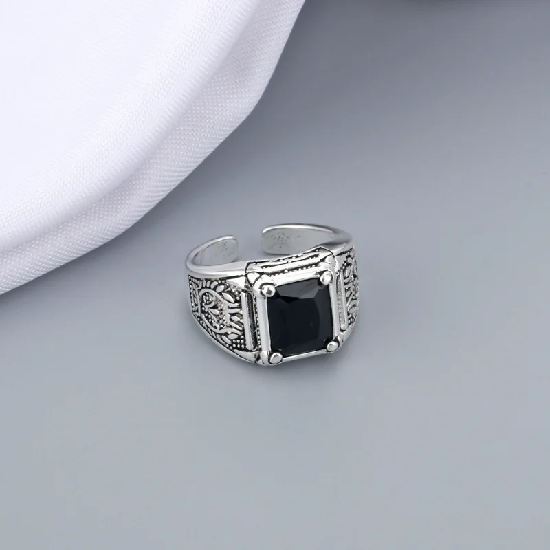 925 Sterling Silver Retro Black Crystal Men Ring Original Jewelry For Man Christmas Gift Never Fade silver rings silver ring