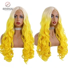 EEWIGS 2"-26" термостойкие синтетические парики на шнурках спереди с естественными волосами 180% Плотность 13x4 Омбре парики для черных женщин