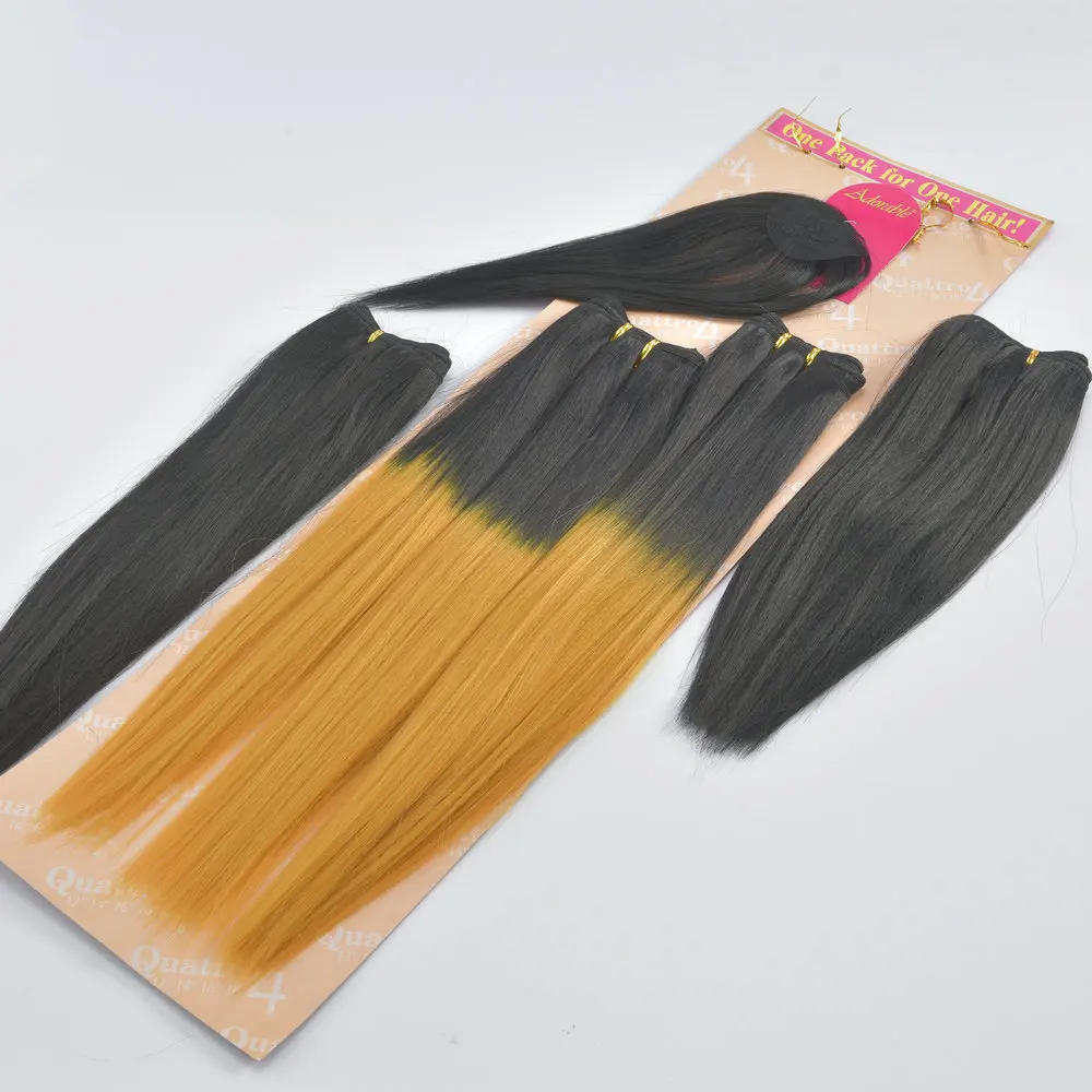 Adorable Hair Bundles With Free Small Closure,Heat Resistant Fiber Yaki Straight Packet Hair Weaves Quattro Yaki Wave 4pcs 12-18