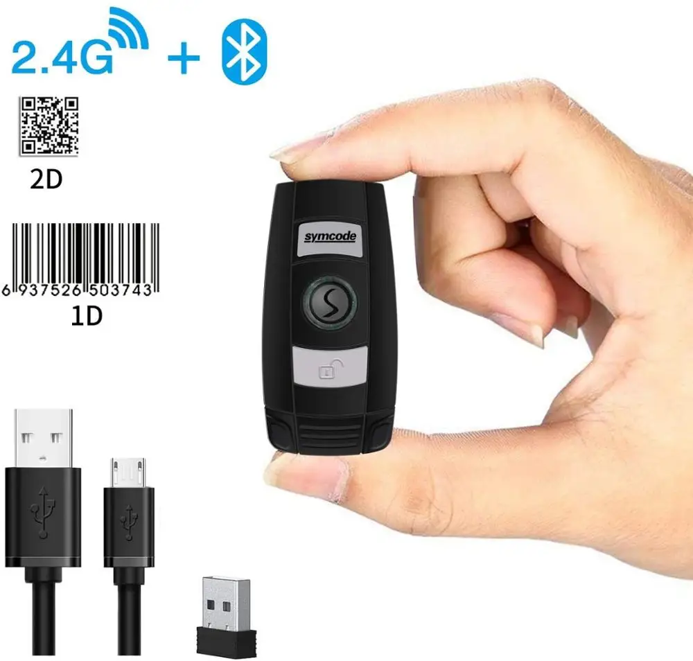 Портативный беспроводной 2D мини сканер штрих кодов Bluetooth USB с режимом хранения
