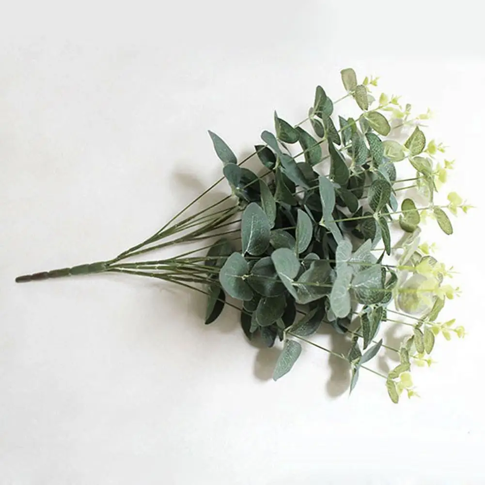 

1 Bouquet Artificial Plastic Green Leaves Eucalyptus Plant Home Office Lifelike, Beautiful Non-fade Home Decor