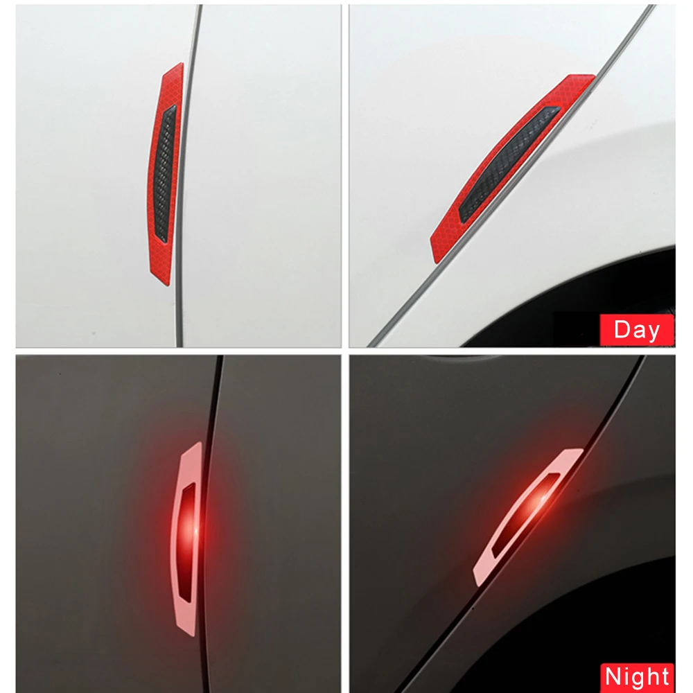 

4 Pieces/pack Car Door Bumper Sticker Warning Safety Mark Anti-collision Auto Side Anti-scratch Strip Car Reflective Strip