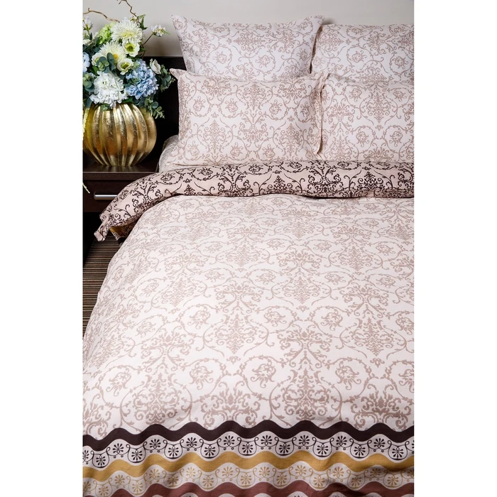 Комплект постельного белья Евро Ночь Нежна Арабика (бежевый) 200х220см 70х70см 2шт