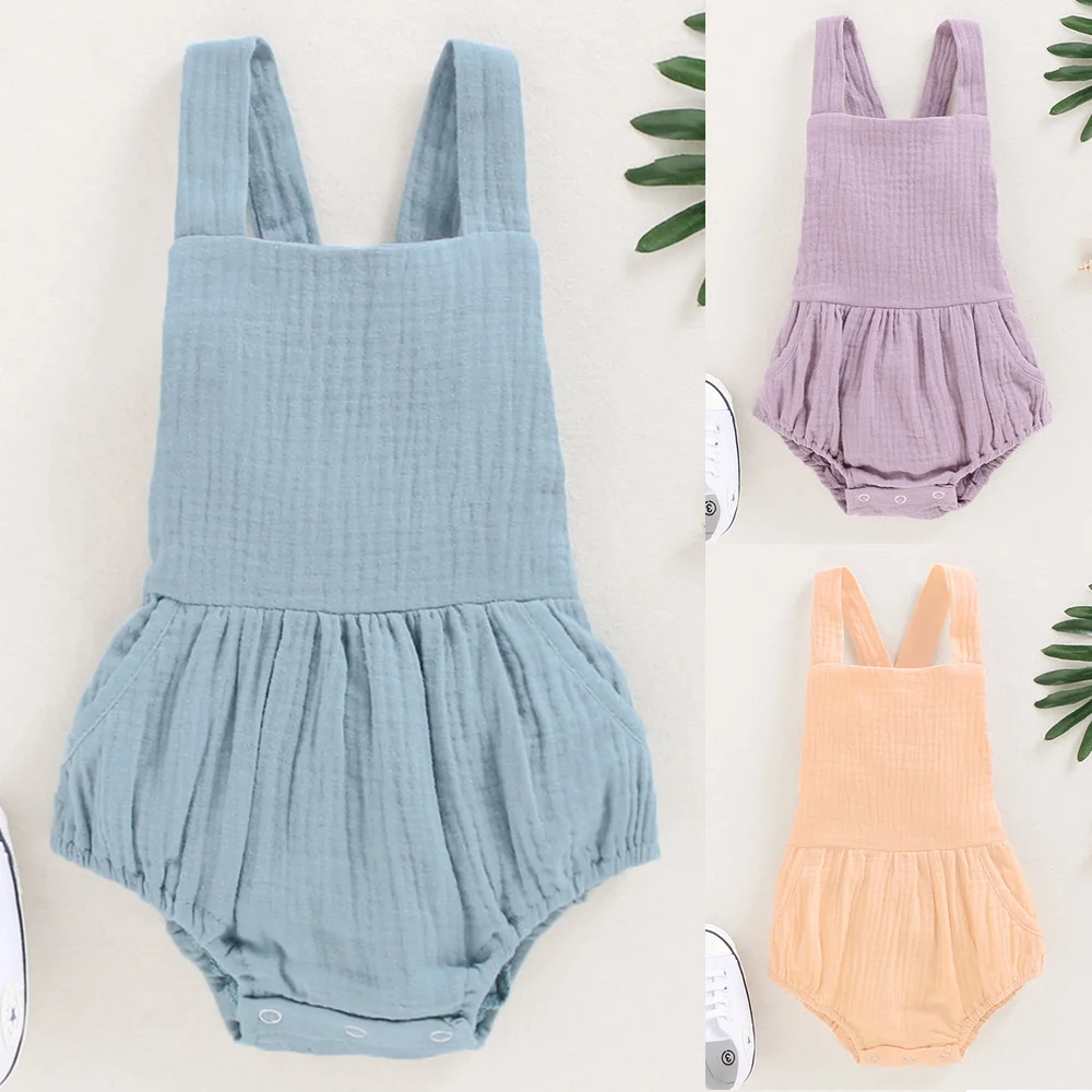 

2020 Baby Summer Clothing Newbown Baby Girl Sleeveless Cotton Bodysuit Ribbed Ruffled Jumpsuits Solid Playsuits 3M-24M D30