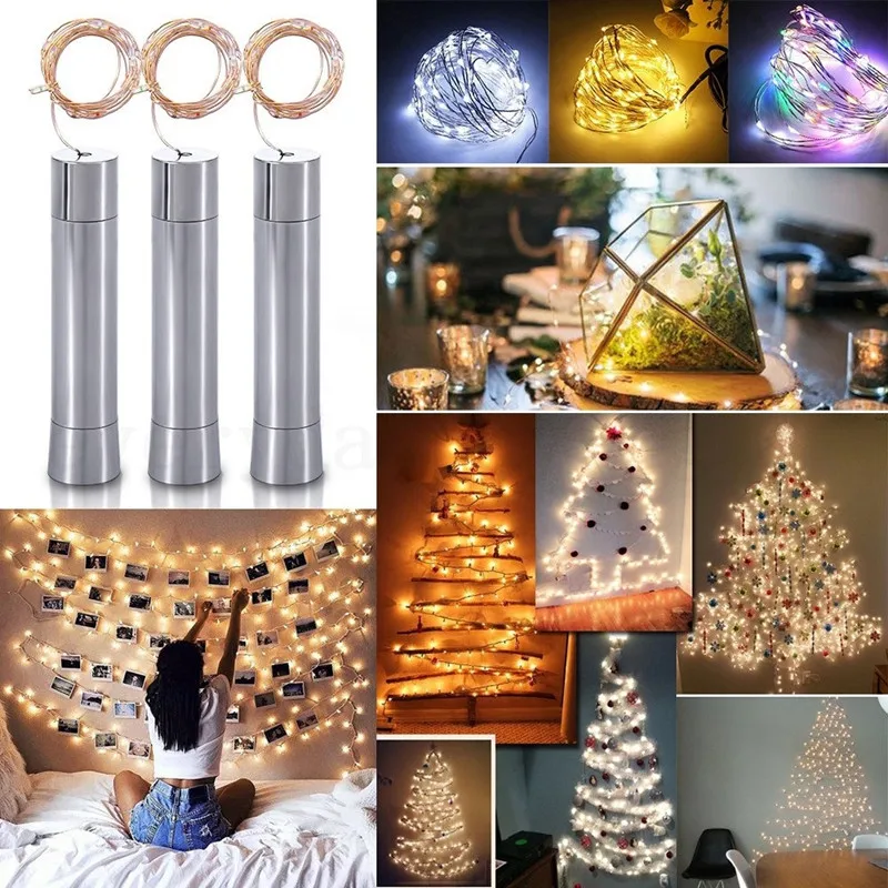 String Lights Silver LED Wine Bottle Lights Battery Powered Cork Shape Glass Bottle Stopper Lamp Christmas Garlands Decor mini e12 led candelabra candle light bulb c22 ses night light glass buddha lights cold warm white 110v 220v replace 10w halogen