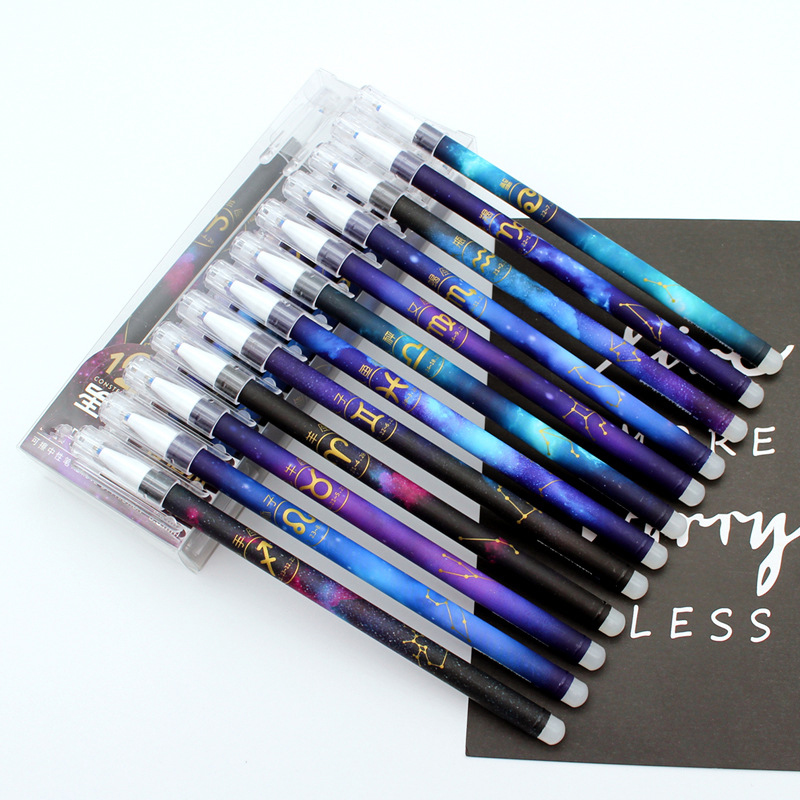 12Pcs Cute Erasable Pen Black/Blue Ink School Supplies Aesthetic Stationery Kawaii Gel Pens Set Ballpoint Pen Back To School