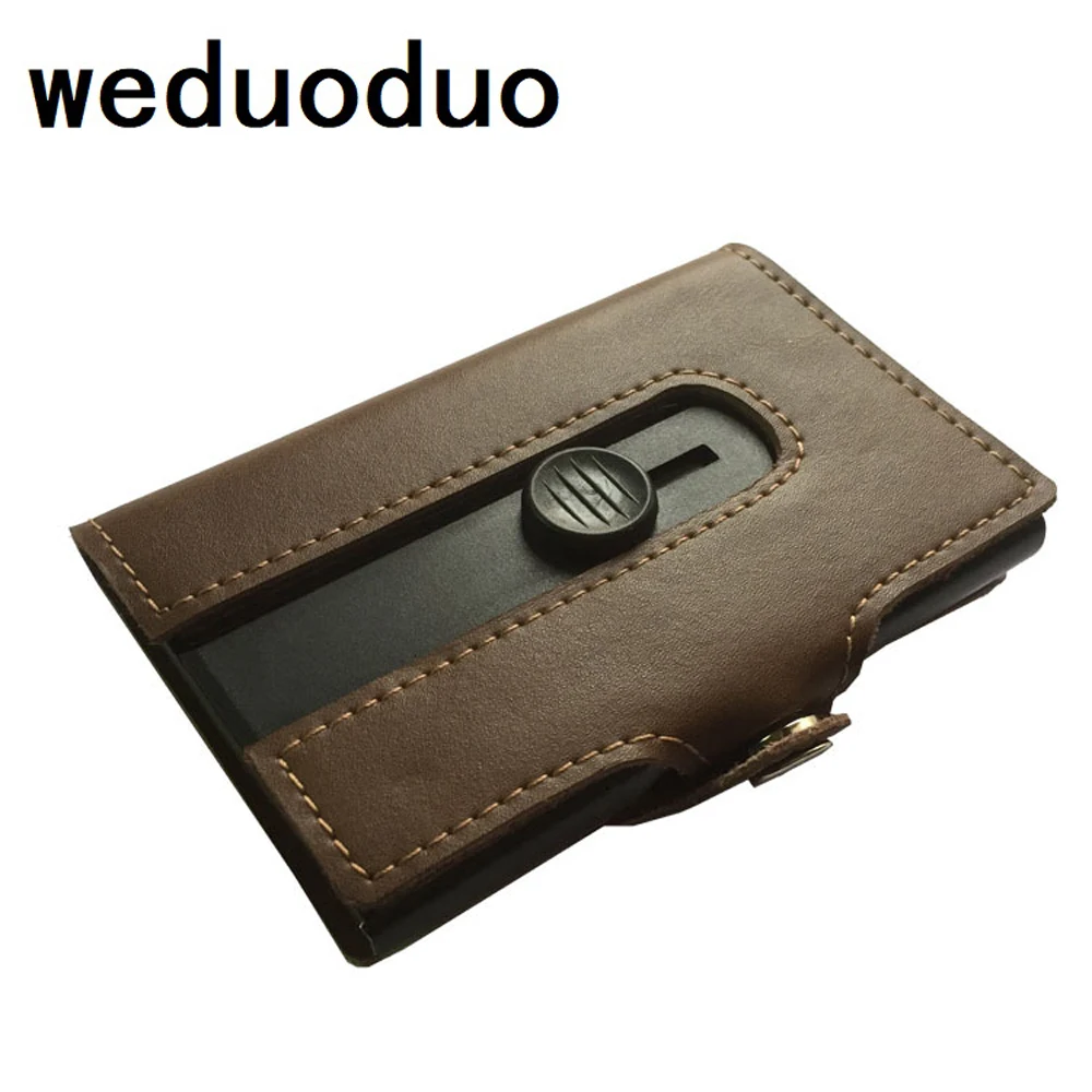 

2019 New Style Genuine Leather Card Holder Fashion Smart Card Wallet HASP Mini Aluminium Credit Card Holder Card Bag For Men