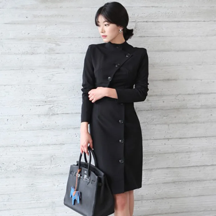 

Europe And America Big Brand WOMEN'S Dress 2017 Mid-length Slimming Slim Fit Spring New Products Single Breasted Elegant Solid C