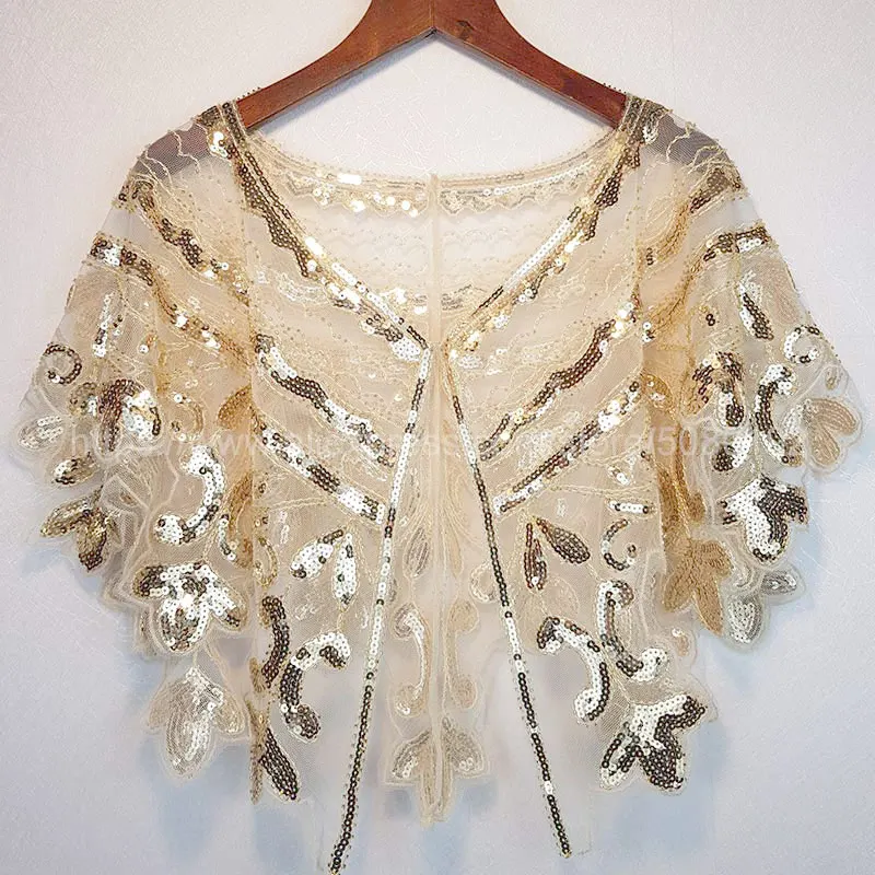 Apricot Shawl Женские винтажные 1920s Gatsby Ретро 2020s шаль вышитое Блестящим Бисером Короткие топы складные вечерние накидки шарф - Цвет: Apricot Shawl