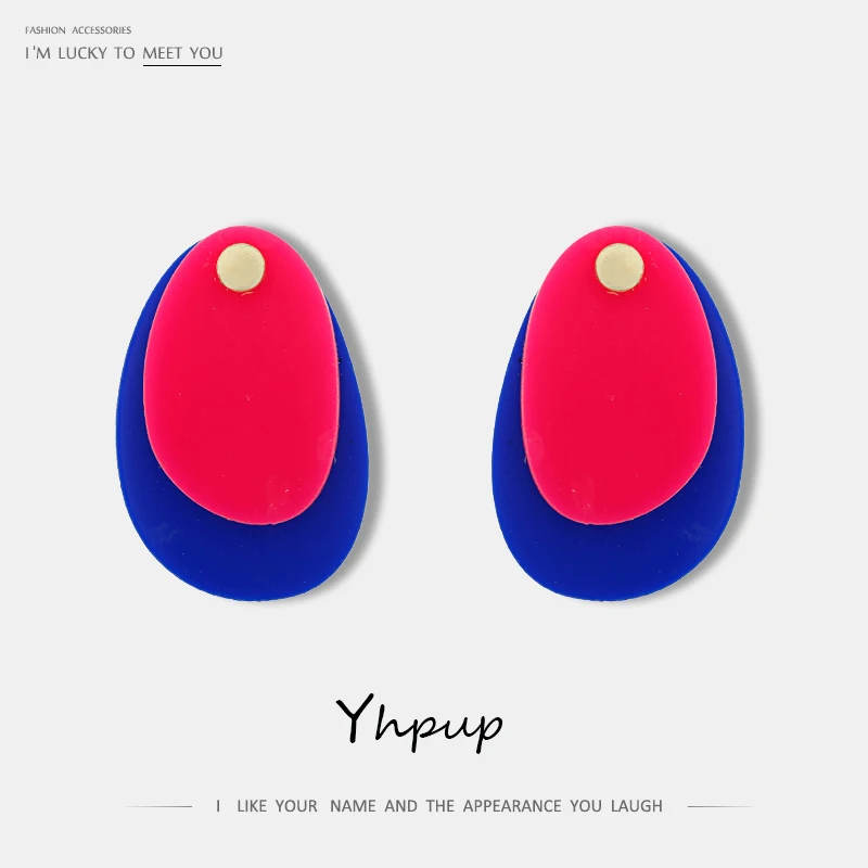

Yhpup 2019 Fashion Brand Ellipse Acrylic Stud Earrings Geometric Cute Small Earrings for Girl Party Jewelry Gift S925 Brincos