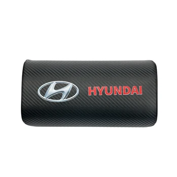 

1pcs car carbon fiber logo headrest PU leather car neck pillow For Hyundais Santa Fe Sonata Solaris Azera Creta I30 Ix25 Tucson