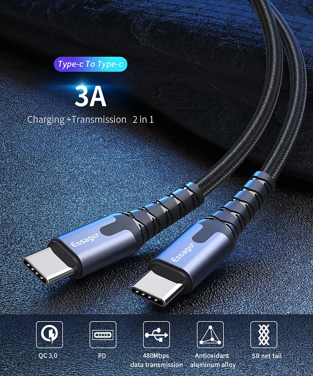 Essager usb type C к USB C кабель для samsung S9 Oneplus 7 Pro Быстрая зарядка 4,0 USBC PD Быстрая зарядка зарядное устройство USB-C кабель type-C