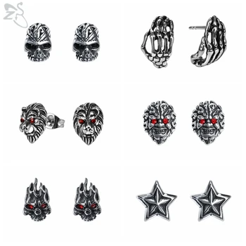 

ZS 6 Style 316L Stainless Steel Skull Punk Studs Earrings for Men 3D Star Rock Roll Ear Studs Boys' Hip Pop Ear Piercing Jewelry