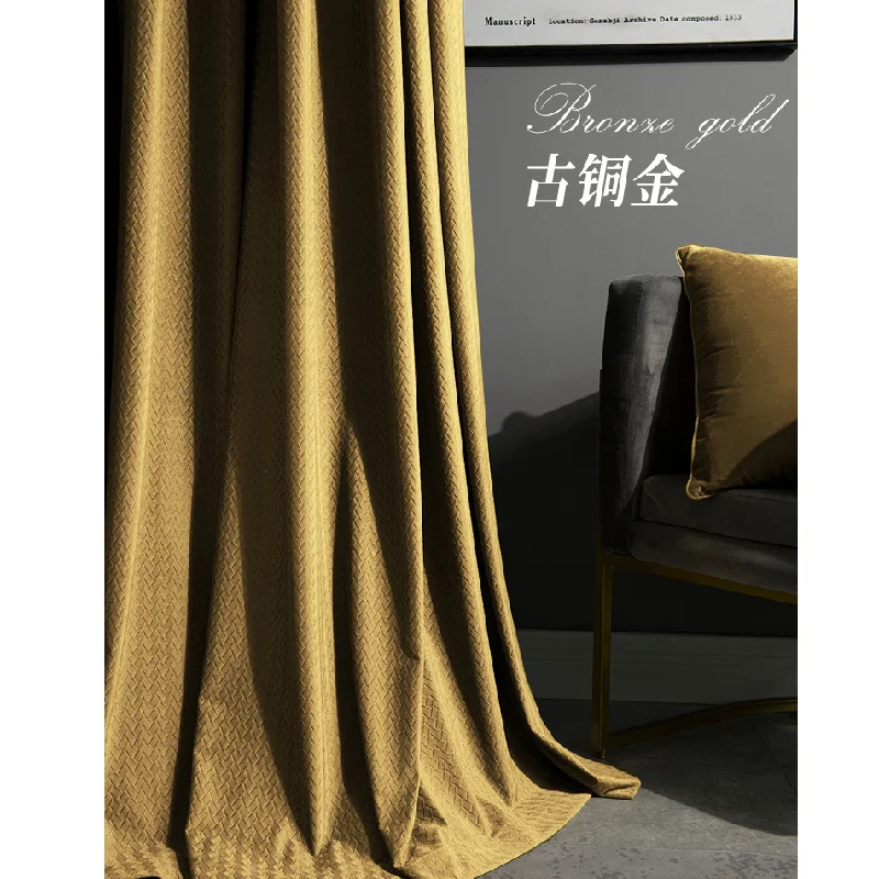 Bronze Gold Jacquard Velvet Curtains European American Modern