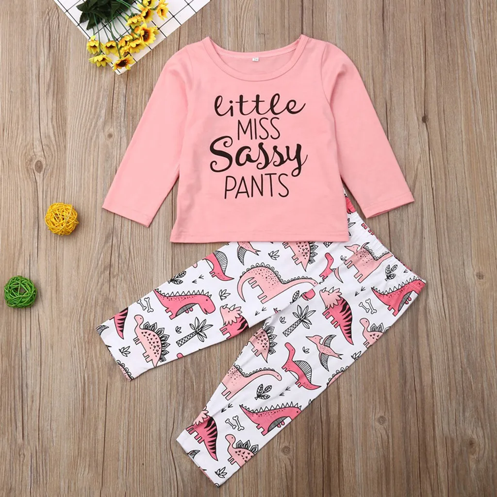 Детский комплект, футболка с длинными рукавами и надписью для маленьких мальчиков и девочек топы+ брюки с динозаврами, комплект одежды осенне-зимний костюм