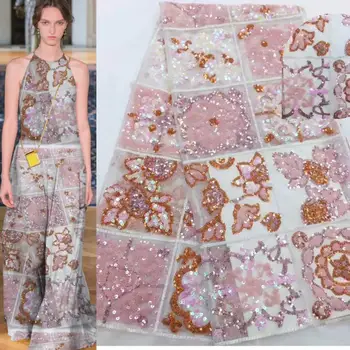 

2019 Newest African Tulle Lace Fabrics With 3 D Flowers Sequins Embroidery Net Lace African French Lace High Quality Wedding