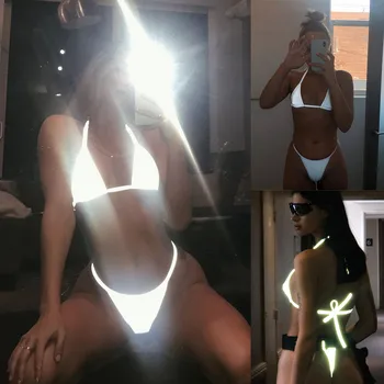 

#Z2 Womens Reflective Bandage Bikini Set Push-Up Pad Swimwear Swimsuit Beachwear Bikini Sets Brazilian Micro Swimwear Biquini
