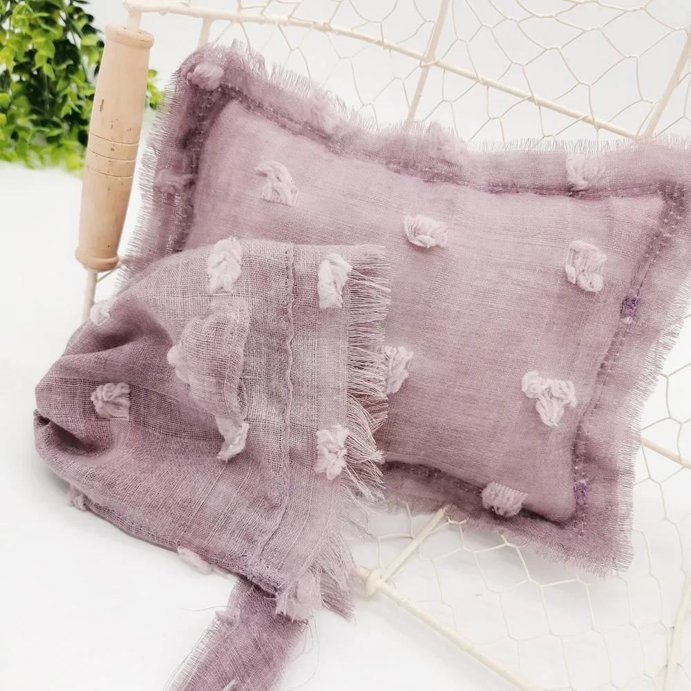 

Newborns Photographic Prop Infant Photo Shoot Tie-dye Cotton Linen Hat + Pillow Pose Modeling Set