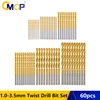 CMCP 60pcs HSS 1/1.5/2/2.5/3/3.5mm Twist Drill Bit Set Titanium Coated Mini Drill Bit For Wood Plastic Soft Metal Gun Drill Bit ► Photo 1/6