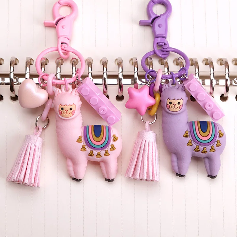 

Fashion Alpaca Keychain little sheep resin llama Alpaca Pendant micro landscape creative accessories Tassel love Keychain DIY
