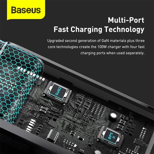 Baseus 100W GaN USB Type C Charger PD QC Quick Charge 4.0 3.0 USB-C Type-C Fast Charging Charger For iPhone 12 Pro Max Macbook 6