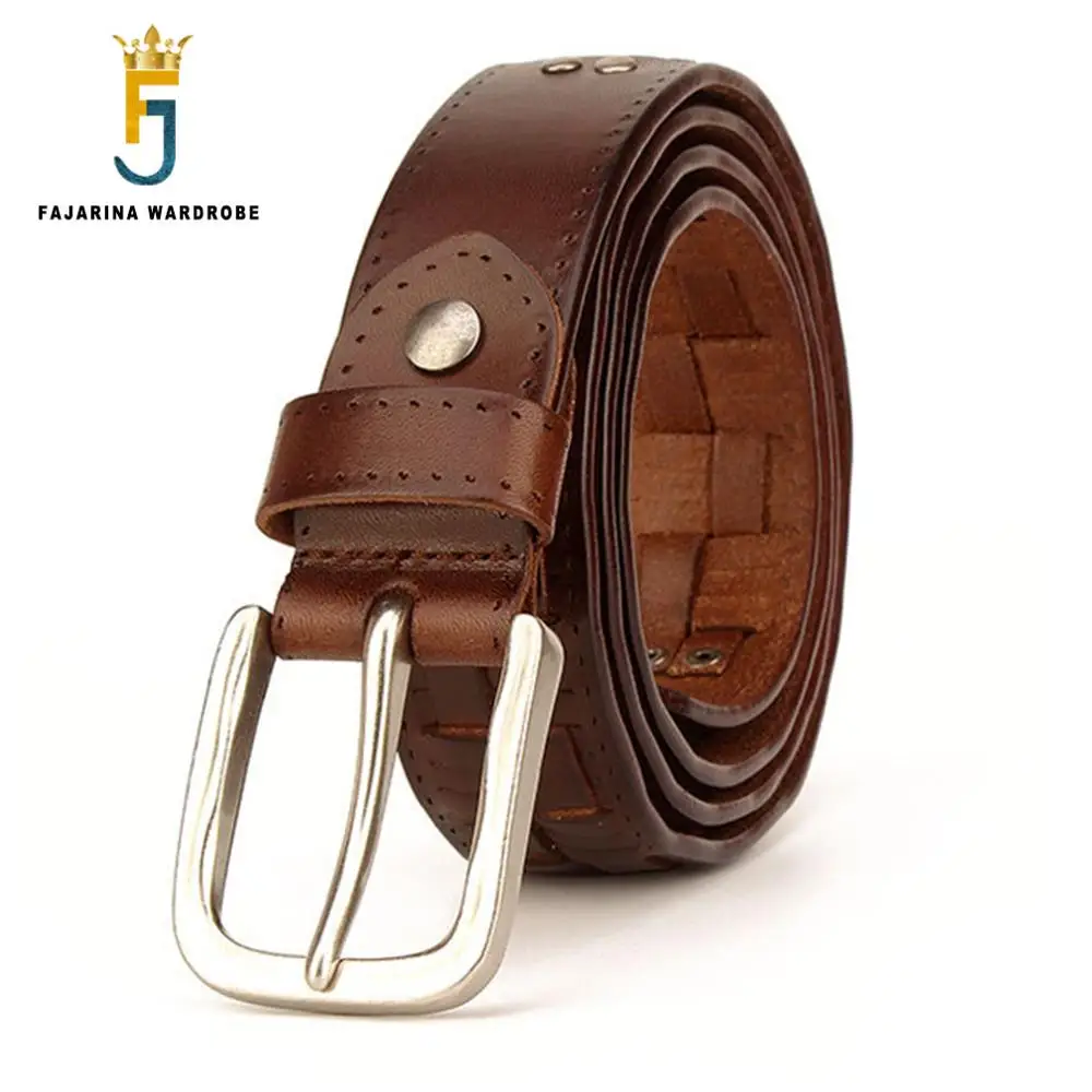 FAJARINA Quality Personality Unique Tide Men's Cowhide Genuine Leather Belt Retro Style knitted Cow Skin Belts for Men N17FJ779