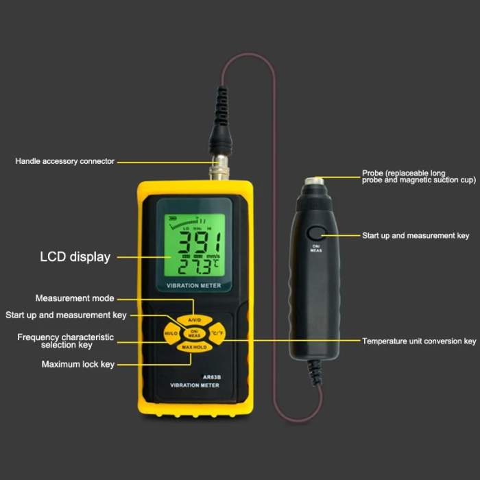 Digital Vibration Meter Analyzer Handheld Vibrometer Vibration Test Tool Meter AR63B PUO88