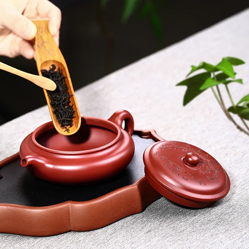 Mud Dahongpao Yixing чайник плоский драм ручной работы подлинный Фиолетовый Глиняный