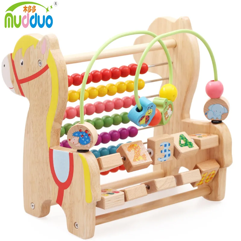 

New Style Children Multi-functional Wooden Trojan Learning Combination Early Education Bead-stringing Toy Turning Plate Calculat