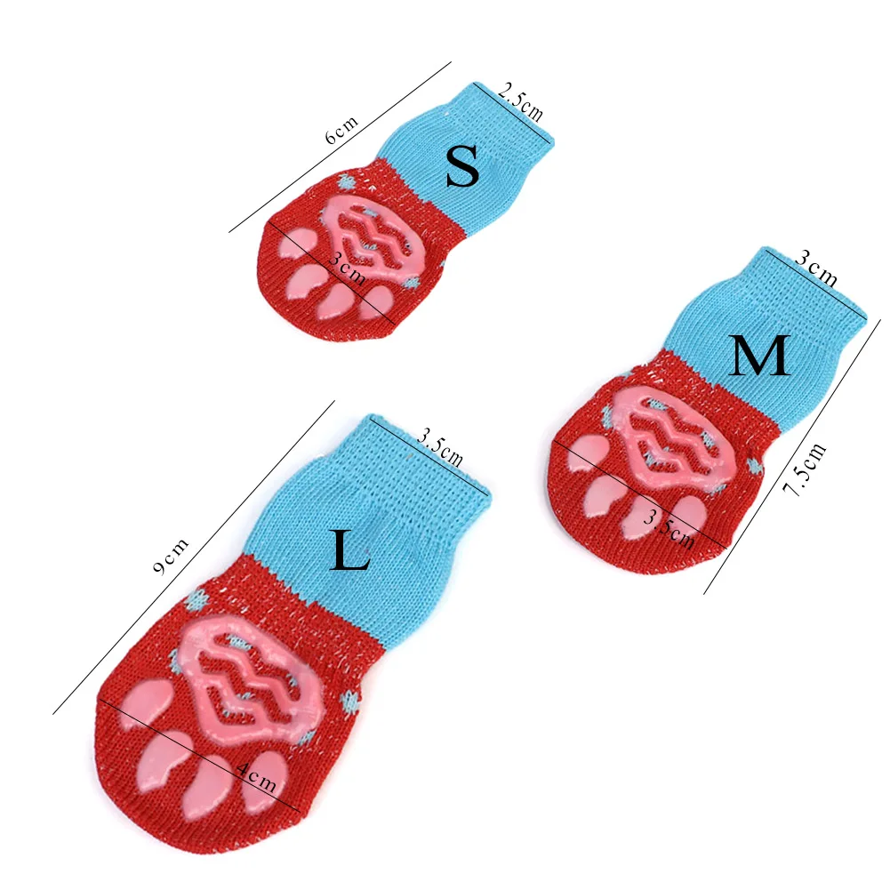 Милая обувь для щенков, Нескользящие вязаные носки, обувь для маленьких собак, кошек, зимние ботинки, домашняя одежда из хлопка, без шнуровки, защита лап, 4 шт